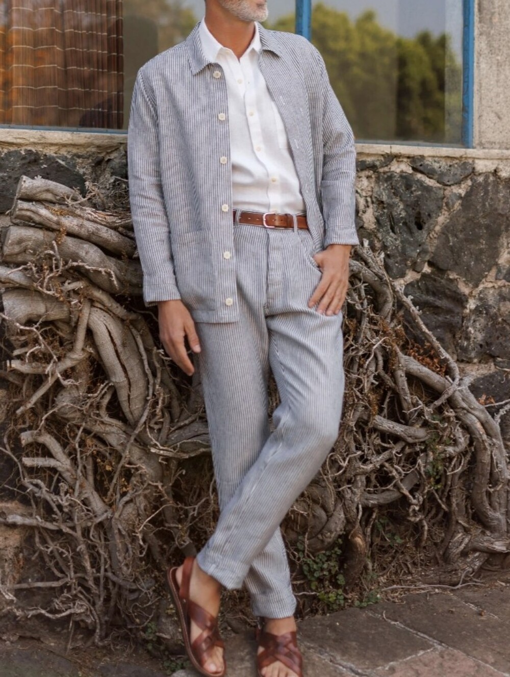 Alex Crane Cham Linen Pant In Lines